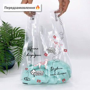 Пакет майка 34(2х8)х57см, 51мкм, (50 шт.), LDPE харчовий, прозорий, "ETHNO"