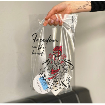 Torba plastikowa typu „banan” Ethno 20×30 cm, przezroczysta, błyszcząca