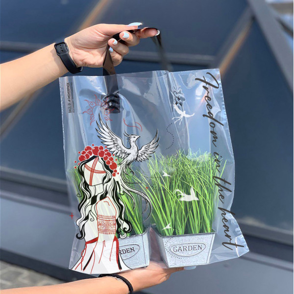 Torba foliowa typu „Loop Handle” Ethno 30×30 cm, transparentna, błyszcząca