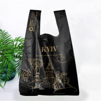 T-Shirt plastic bag, 34(2х8)х57см, 25 µm, (50 pieces.), HDPE recycled 100, black, REGION UA "KYIV"