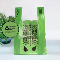 T-Shirt plastic bag 28(2х7)х48, 20µm, (50 pieces.), HDPE recycled 100,green 8014, LOVE UA "CHERPACK RECYCLED"