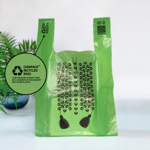 Torba typu koszulka 28(2х7)х48, 20µm, (50 szt.), HDPE recycled 100,zielony 8014, LOVE UA "CHERPACK RECYCLED"