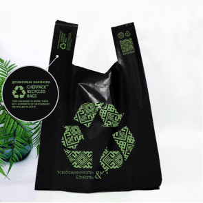 Torba typu koszulka 40(2х9)х69, LDPE recycled 100,51µm,czarny, LOVE UA "CHERPACK RECYCLED"