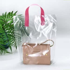 Bags with pink loop handle 30х35 cm, without printing, transparent -Chernigov Package - Фото +1607434216631844