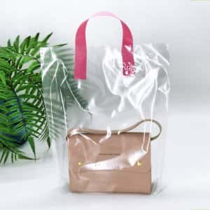 Bags with pink loop handle 30х35 cm, without printing, transparent Chernigov Package - Photo +1607434216631844