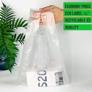 T-Shirt plastic bag, series Easy, 28х48cm, transparent -Chernigov Package - Фото +28х48см_Easy_ПНД20 мкм+