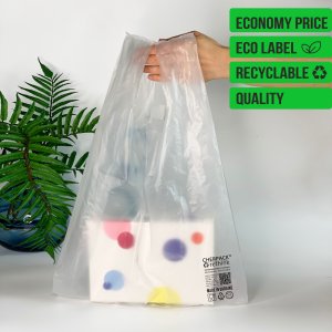 T-Shirt plastic bag, series Easy, 34х55cm, transparent -Chernigov Package - Фото +34х55см_Easy_ПНД25 мкм+
